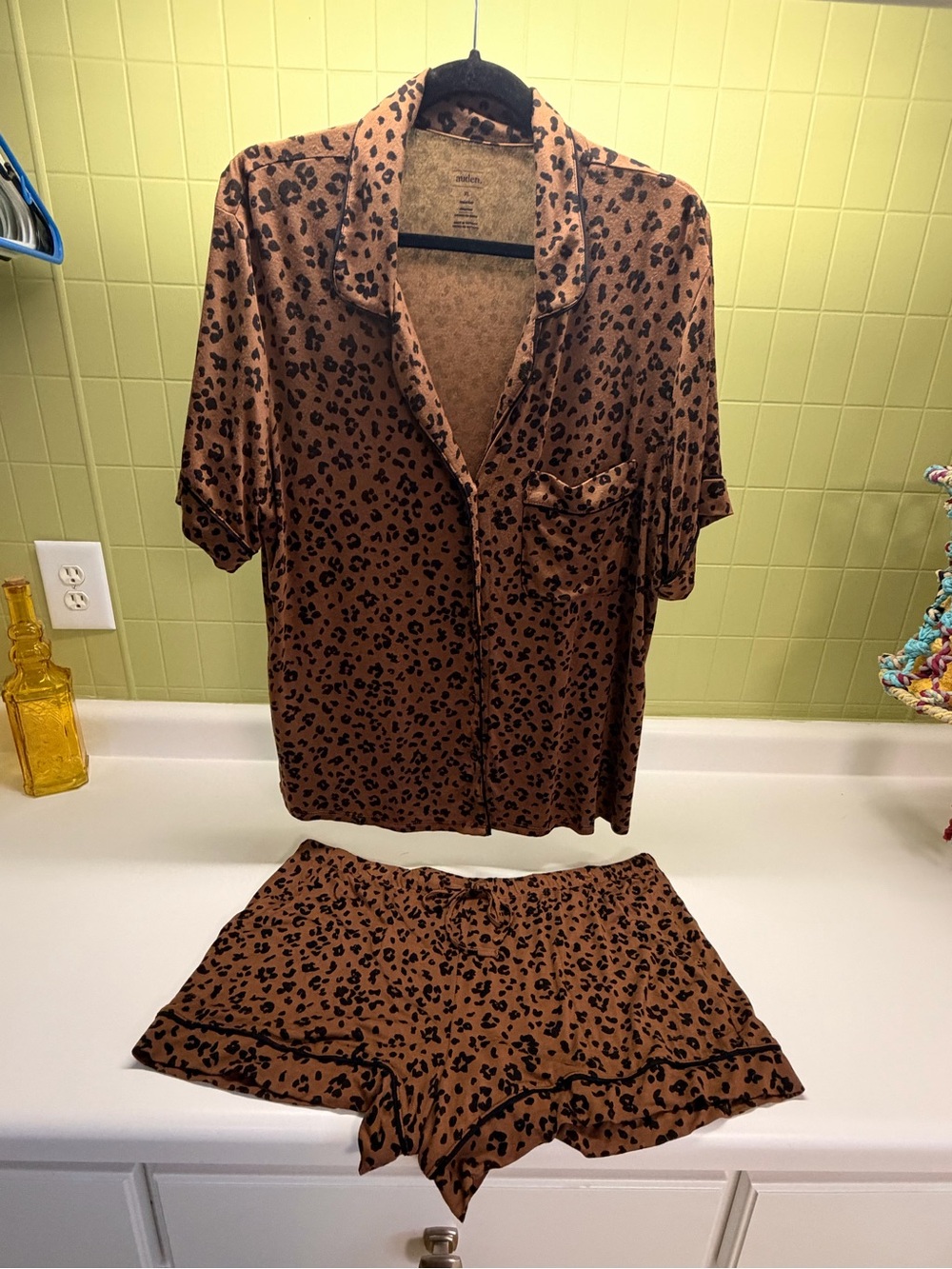 Auden Cloud Knit Leopard Print Short Pajama Set